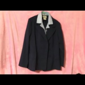 Medium heavy suit black with white striped collar